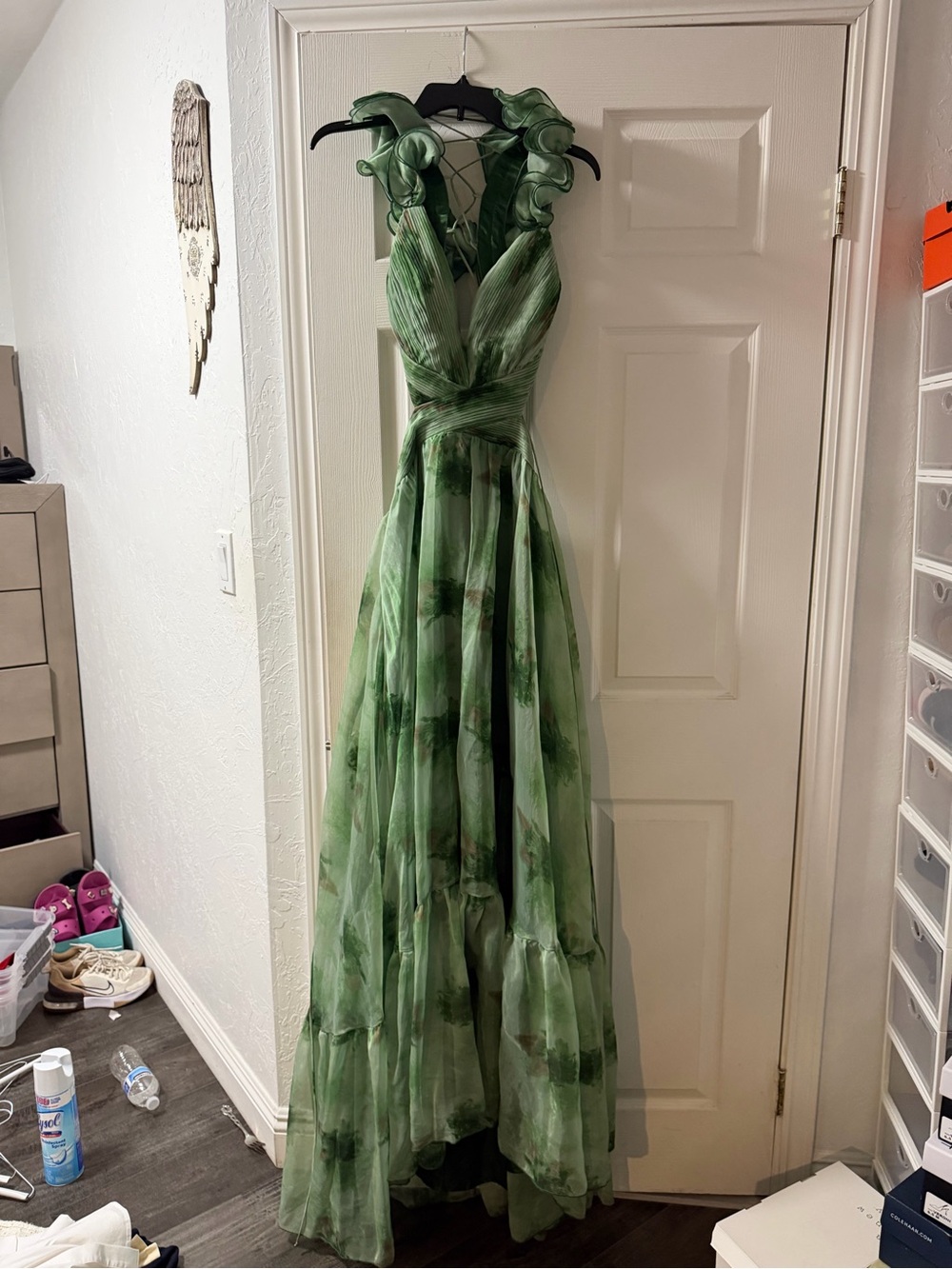 Fashion Nova Green Floral Ruffle Backless Maxi Dress - Picture 5 of 6